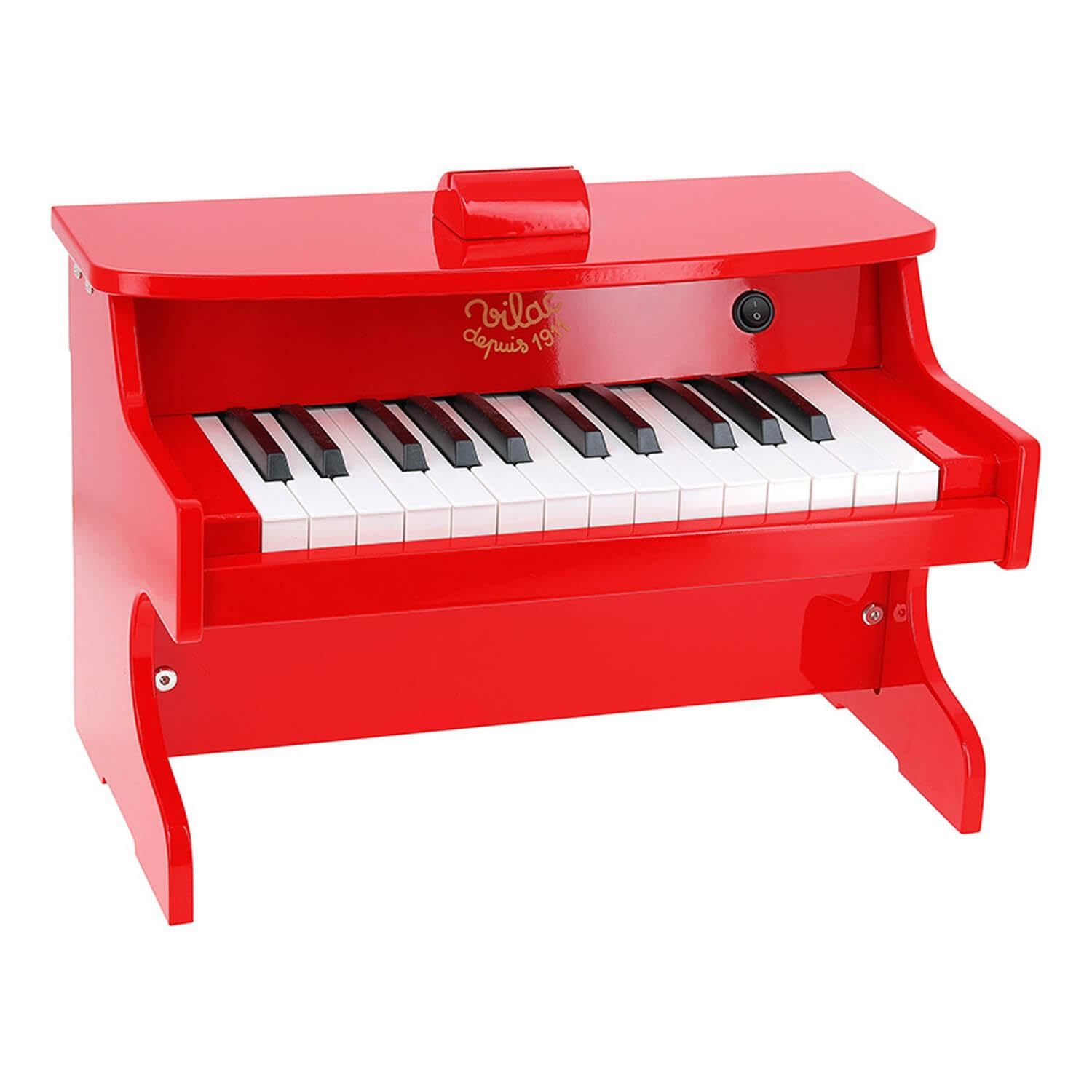 Vilac - Piano Electronique - Instrument de Musique - Jouet Educatif en Bois - Partitions Incluses - 25 Touches - Rouge - pour Enfants à Partir de 3 Ans