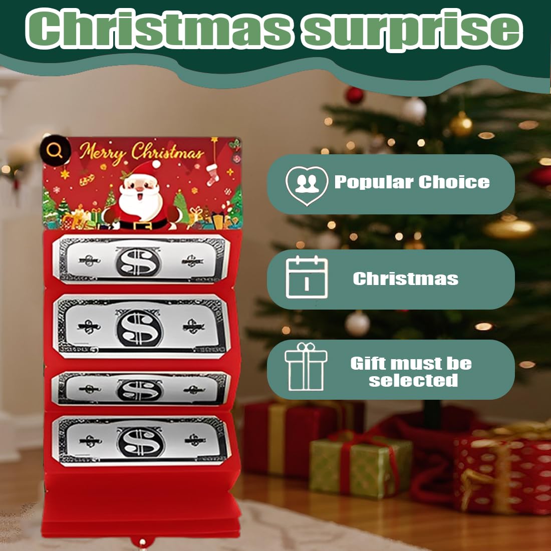 Tarjetero o monedero navideño con 10 compartimentos, ideal para guardar dinero o tarjetas de regalo, perfecto como regalo de Navidad. Incluye sobres para tarjetas de regalo y efectivo.