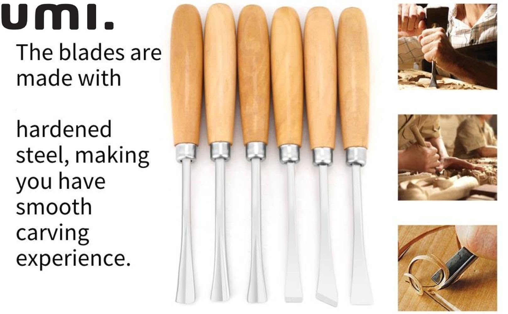 Amazon Brand - Umi 6 Piece Heavy Duty Wood Carving Chisel Set - Precision Crafting Tools for Home & Professional Use, Durable Steel Blades with Ergonomic Wooden Handles, Ideal for Carpentry 4