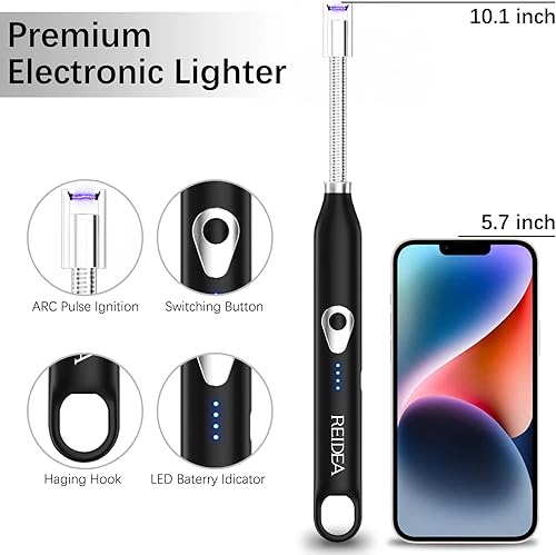 Miniatura 2 de REIDEA Encendedor de velas eléctrico F2, recargable por USB, flexible, con interruptor de seguridad oculto, pantalla de batería LED, plasma sin