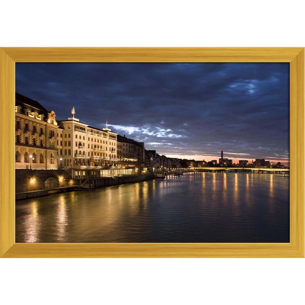 ArtzFolio Old Basel, Swiss In Dusk Time Tabletop Painting Golden Frame 11.4 x 8 inch (29 x 20 cms)