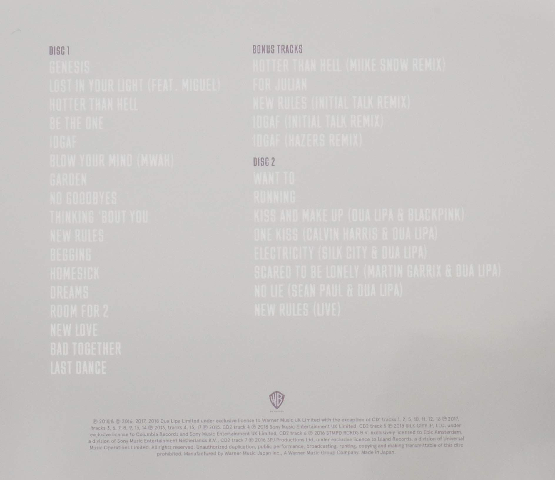 Dua Lipa Complete Edition Japan Bonus Track