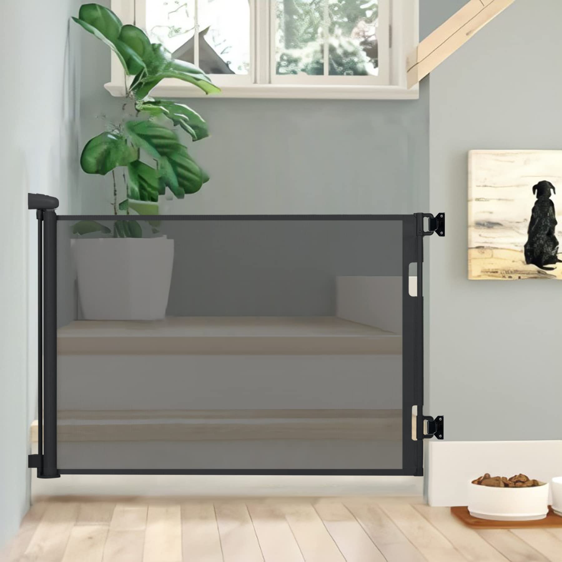 Fijinhom Retractable Baby Gate Indoor Outdoor Safety Gate for Baby and Pet Extends to 71'' Wide 35'' Tall Child Safety Gate Mesh Gate for Stairs, Doorways,Hallways,(Black)