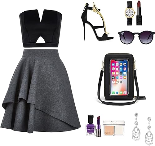 Miniatura 7 de myfriday Bolso cruzado con pantalla táctil para teléfono para mujeres, bolso de hombro pequeño para teléfono celular con bloqueo Rfid con 2 correas