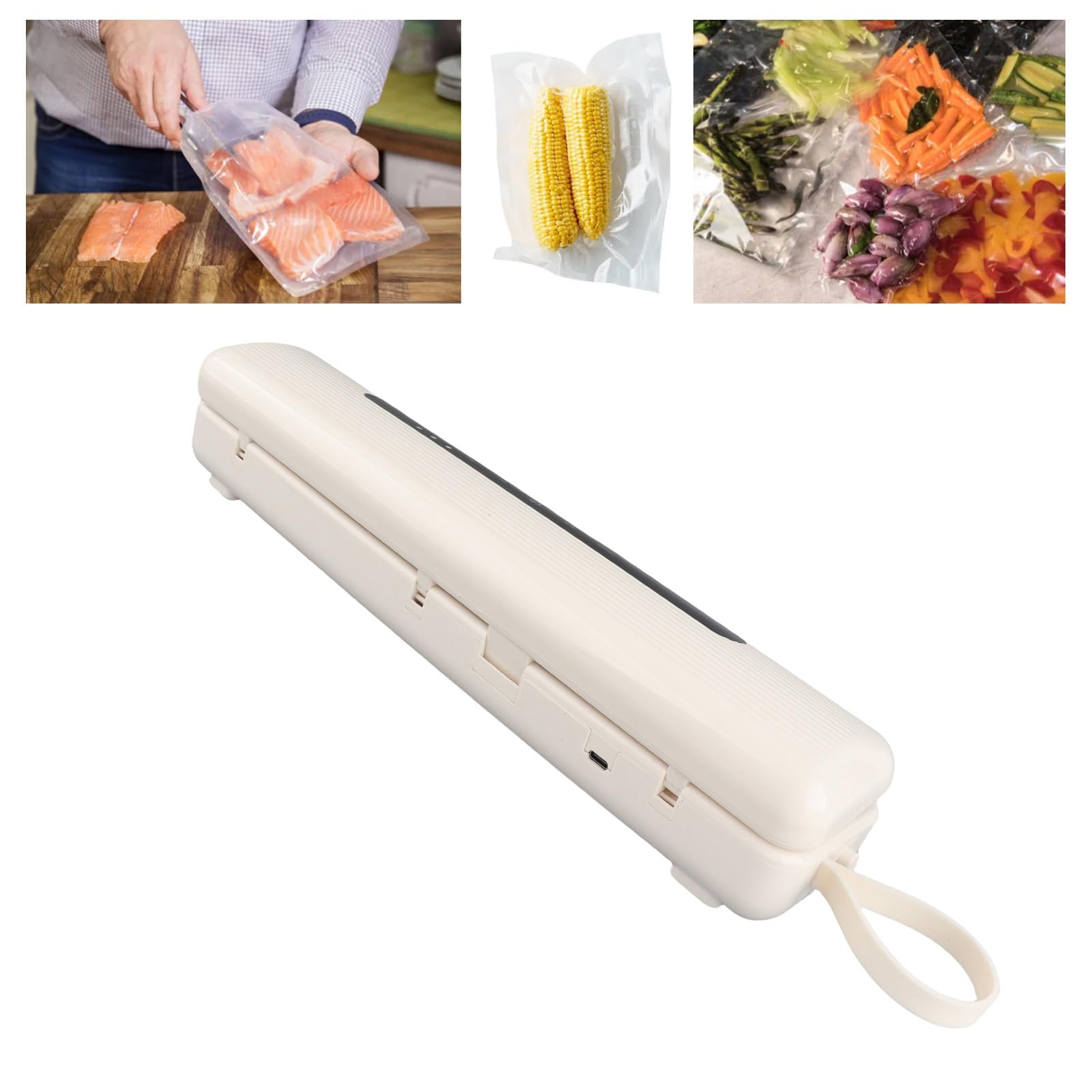 Sonew Macchina per Sottovuoto Completamente Automatica – di Confezionamento Sottovuoto Compatto per Alimenti con Rimozione, One-Touch e Surriscaldamento – Bianco, 15” X 2,8”, 27,9