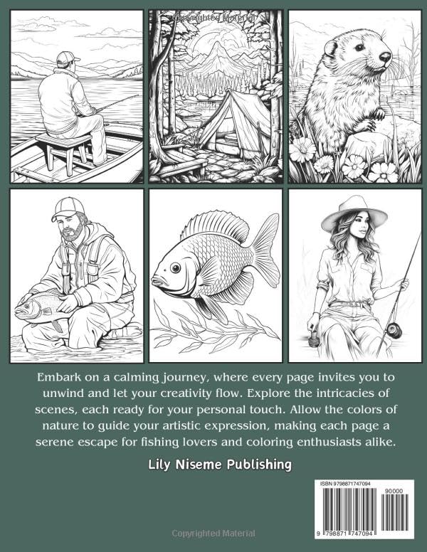 Fishing Coloring Book: 50 Pages of Fishing Scenes, Beautiful Landscapes, Animals, Peaceful Lakes, Rivers and More | Relaxation and Stress Relief for Adults - Image 2