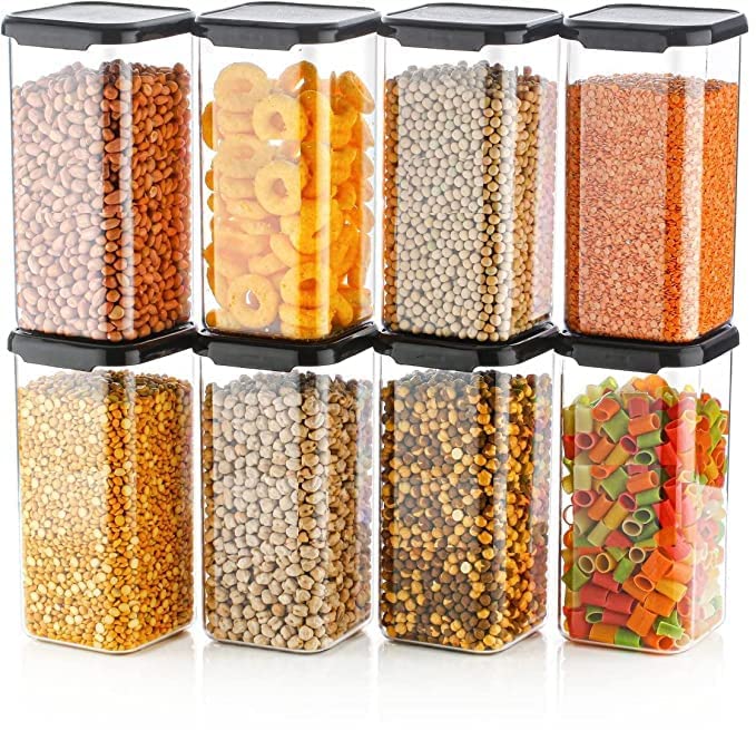 Image of Airtight Square Kitchen Storage Container Plastic Transparent Unbreakable Food Organizer Stackable Leakproof Grocery Storage Box 1500ml Pack Of 12