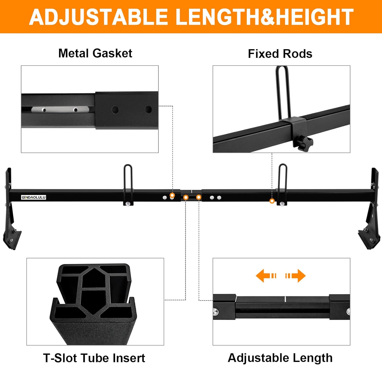 Ladder Rack for Van,Van Ladder Rack-3 Bars,Adjustable Length 57''-65'',Compatible with Chevrolet Express 1500/2500/3500,Ford Econoline,GMC Savana Full-Size Vans (w/Rain Gutters),800 LBS Load Cap,Black