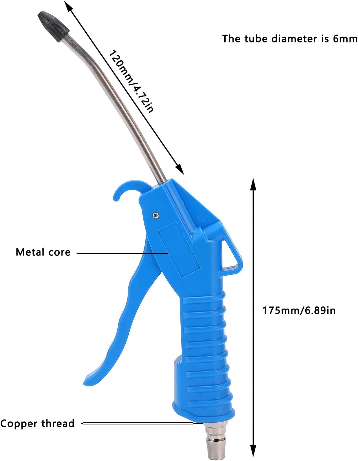 Air Blow Gun, Rubber Guard Bent Air Nozzle, Pneumatic Air Compressor Accessories Dust Cleaning Tool, Industrial Household Air Blower Gun with Tip Quick Connector, High Pressure