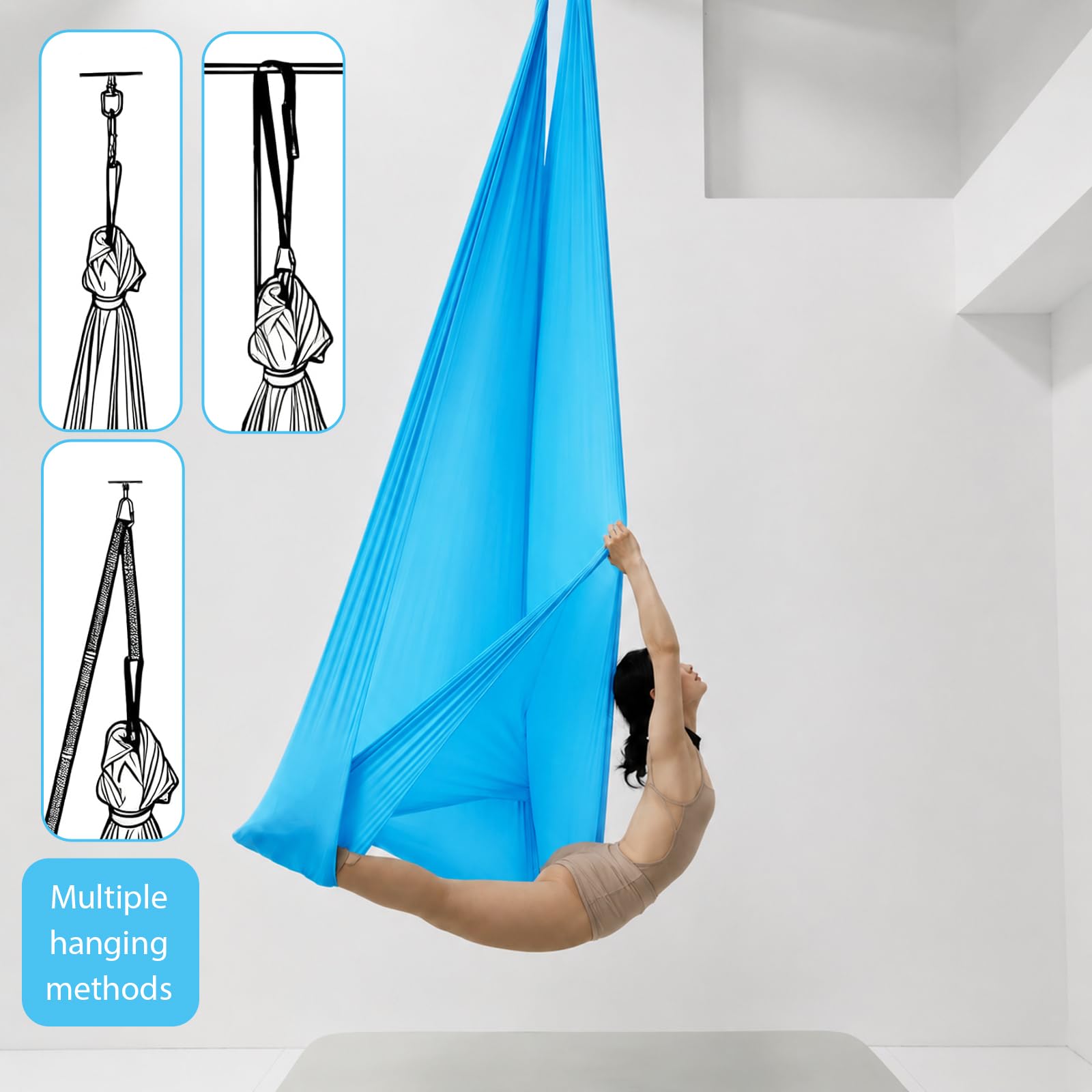 Tessuto Aereo Yoga Set per Adulti, 200 KG Amaca e Altalena per Yoga Aerea, 280x150CM, Tessuti Aerei Incluso Hardware di Installazione Completo per Danza, Pilates, Stretching Corporeo