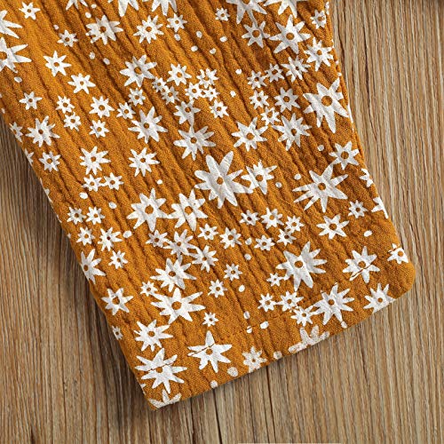 Newborn Girls Sling Jumpsuit Flower Print Sleeveless Romper Hairband One-Pieces Bodysuits Baby Clothing (A-Yellow, 12-18 Months) #TOP5