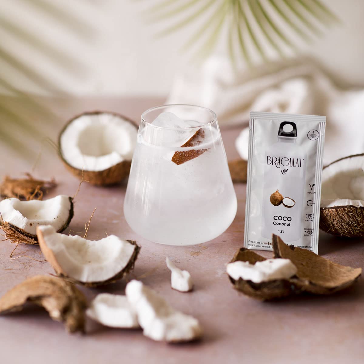 BRAGULAT | Zumo Concentrado de Frutas Sabor a COCO | Bebidas y Refrescos Instantáneas en Polvo | Sin Azúcar con fruta y Vitamina C | Agua con Sabor a Coco | 15 Sobres