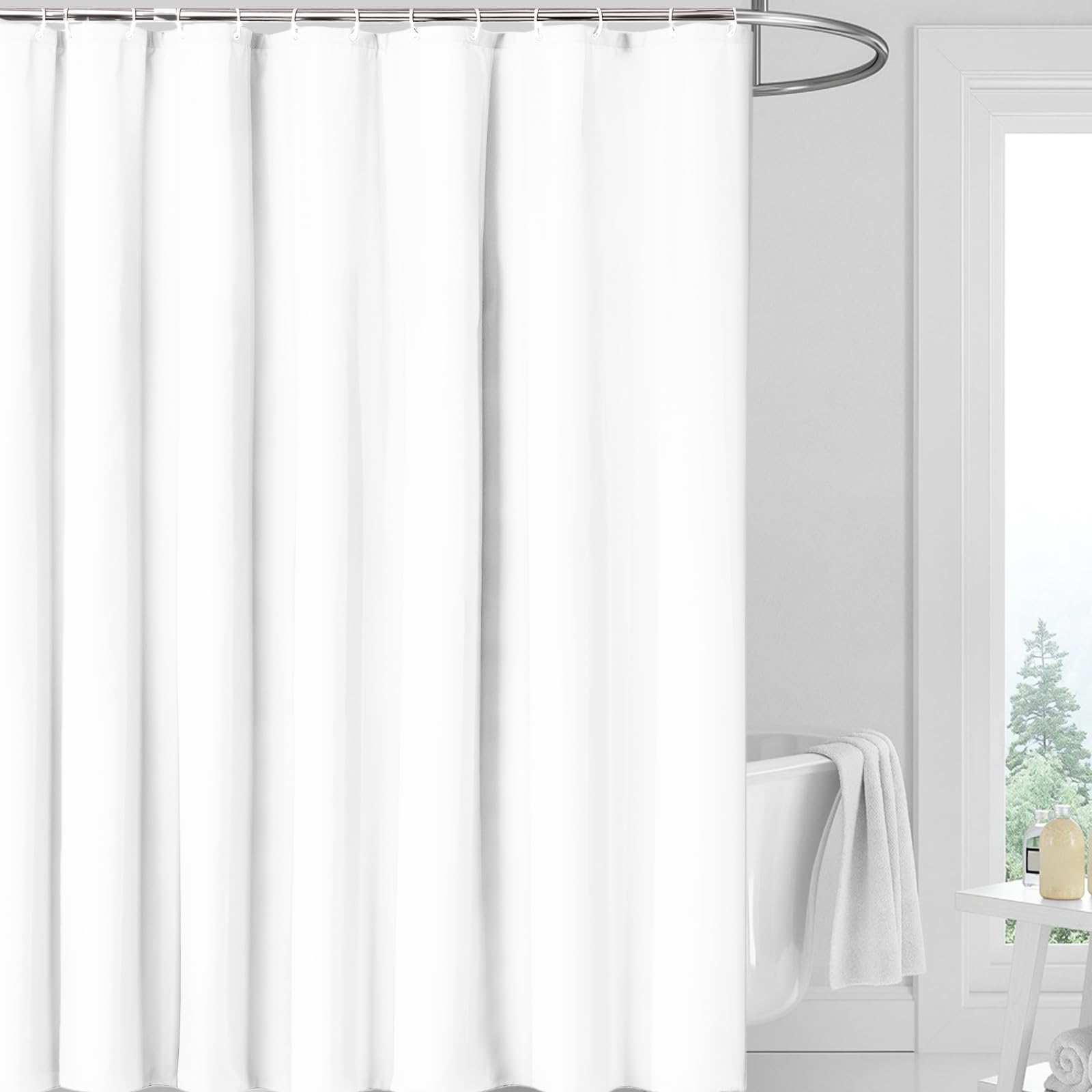 FAVORTALK White Shower Curtains Mould Proof Mildew Resistant Washable Polyester Bathroom Curtain with 12 Hooks Waterproof Washable Shower Curtains 71x71inch,180x180cm 43706 — image 1