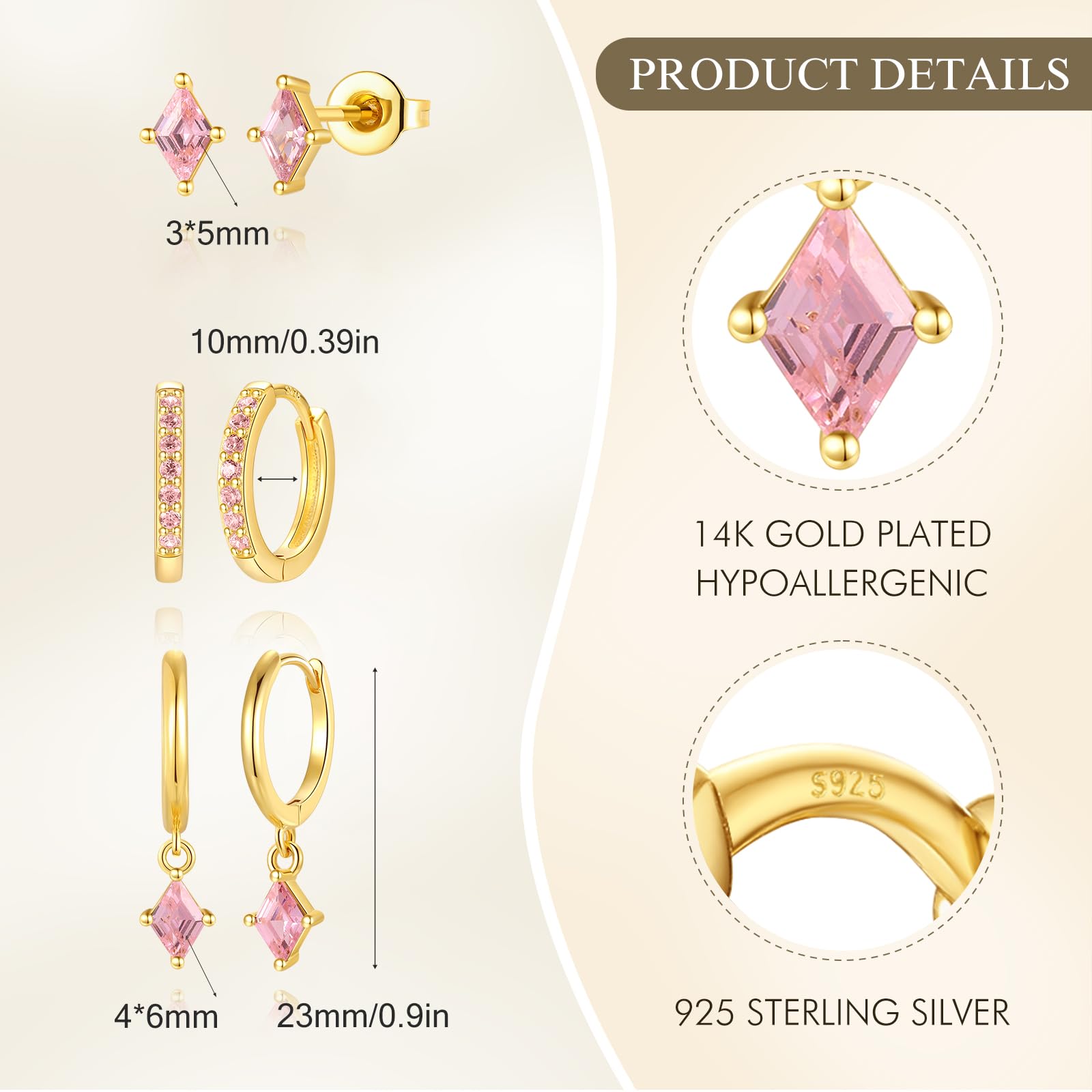 Angelady Gold Hoop Earrings Set for Women, Dainty 14K Gold Plated Huggies Earring, Sterling Silver Hypoallergenic Cartilage Earrings, Trendy Earring Stacks for Multiple Piercing Jewelry Gift(3 Pairs)