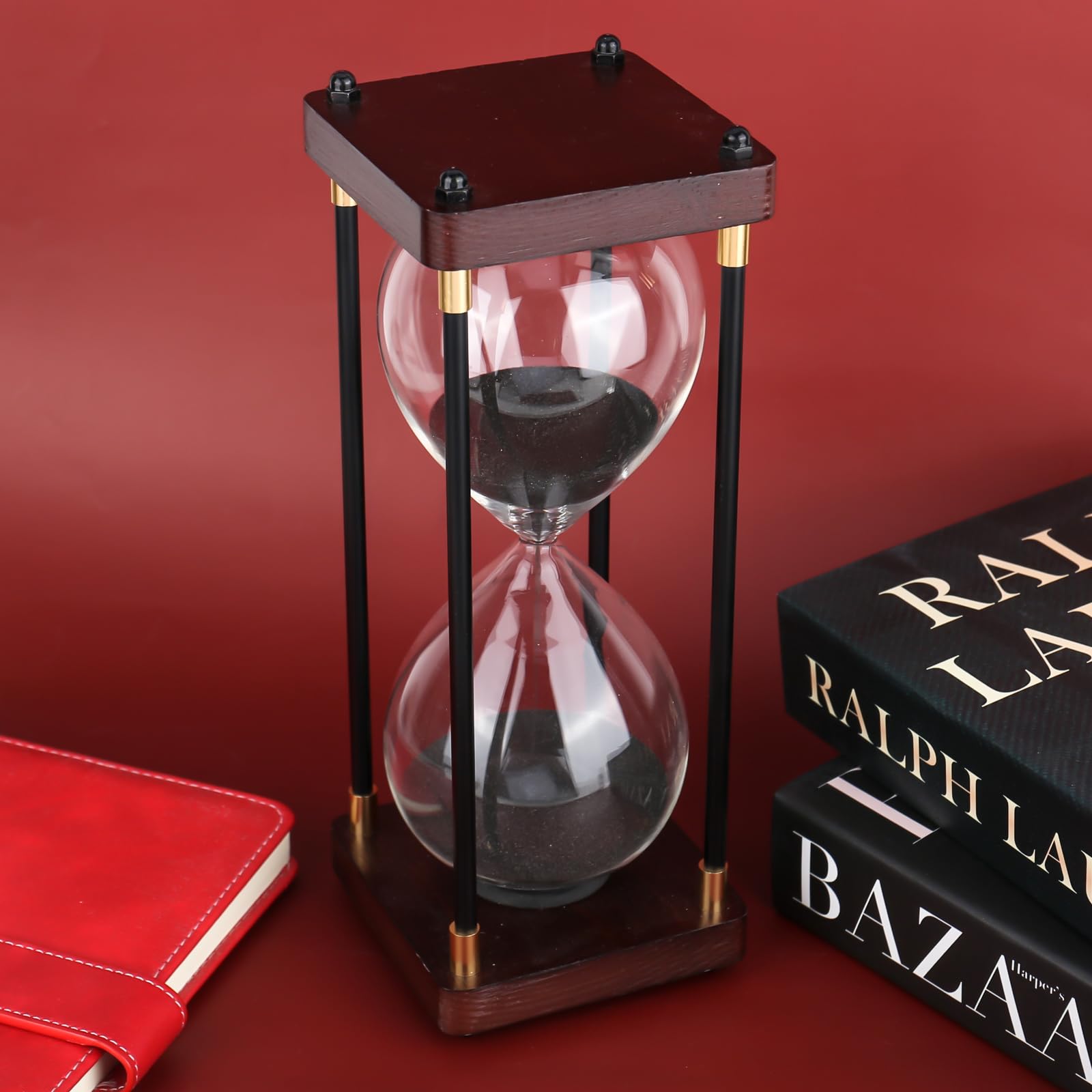 XTDMJ Reloj de arena de madera 30 minutos grande elegante negro arena brillante decoración hogar escritorio oficina boda