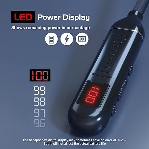 Miniatura 4 de Auriculares Bluetooth con banda para el cuello de 100 horas de reproducción con pantalla digital, auriculares inalámbricos intrauditivos con