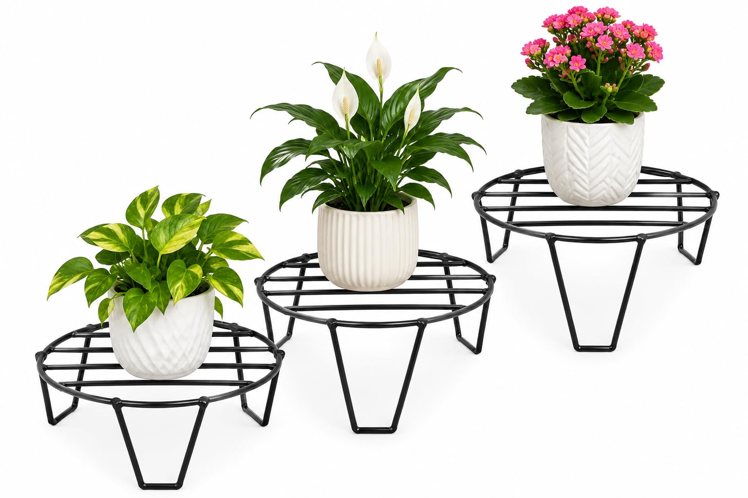 Black Metal Plant Stands - Set of 3 -1
