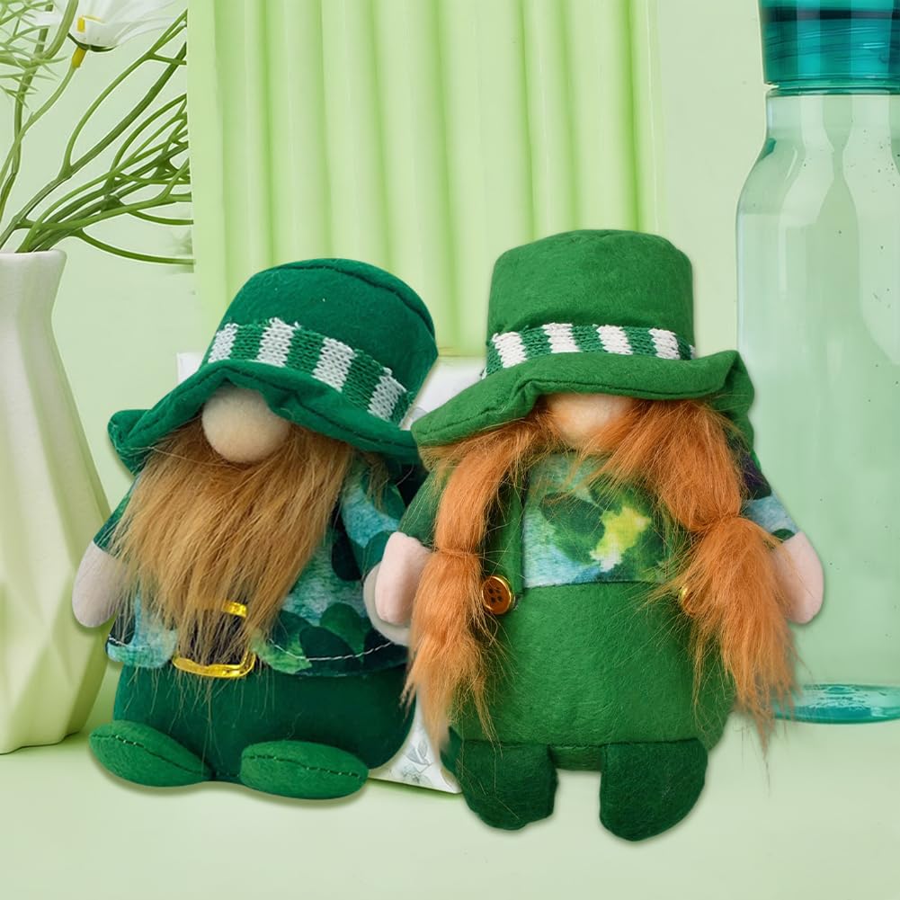 GORGECRAFT 2 Stili Gnomi Del Giorno di San Patrizio Decorazioni per Bambole di Peluche Cappelli Verdi Irlandesi Folletto Trifoglio Fortunato Quadrifogli Statuetta Nana Mr e Mrs Coppia di Anziani Ornam