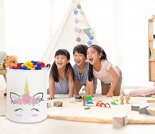 Miniatura 5 de CLOCOR Cesta de lavandería de unicornio rosa, contenedor de almacenamiento de juguetes para niños, canasta de ropa sucia para bebé, canasta de