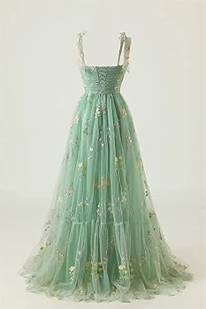 Shiyiecy Elegant Flower Embroidery Tulle Prom Dresses