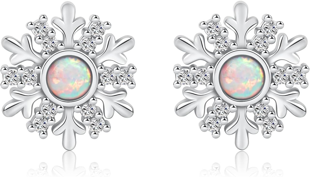 925 Sterling Silver Christmas Earrings Studs Snowflake Jewelry Christmas Gifts for Women Teens