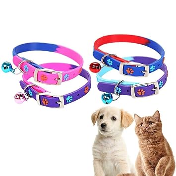 RvPaws Cat Kitten/Ferret/Rabbit Extra Small, SOFE Silicone Pet Whelping Collars with Bell - Non-Toxic, Environment-Friendly Animals Paw 2 Piece Color May Vary, Small