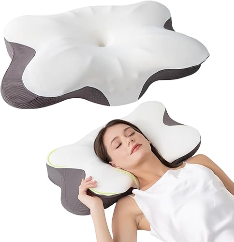 Miniatura 1 de Almohada cervical de espuma viscoelástica para aliviar el dolor de cuello, almohada ortopédica ergonómica de mariposa para dormir de lado, espalda y