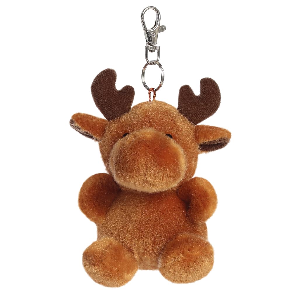 AURORA- 61673- Palm Pals Cinnamon Reindeer Clip-On 10cm Soft Toy - Fun Collectable Plush for Kids and Adult Collectors - Perfect for Christmas Decorations and Gifts - Brown