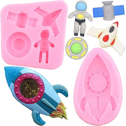 ZiXiang Moldes de silicona para naves espaciales para astronauta, cohete robótico, naves espaciales, aviones, para baby shower, cupcakes, decoración