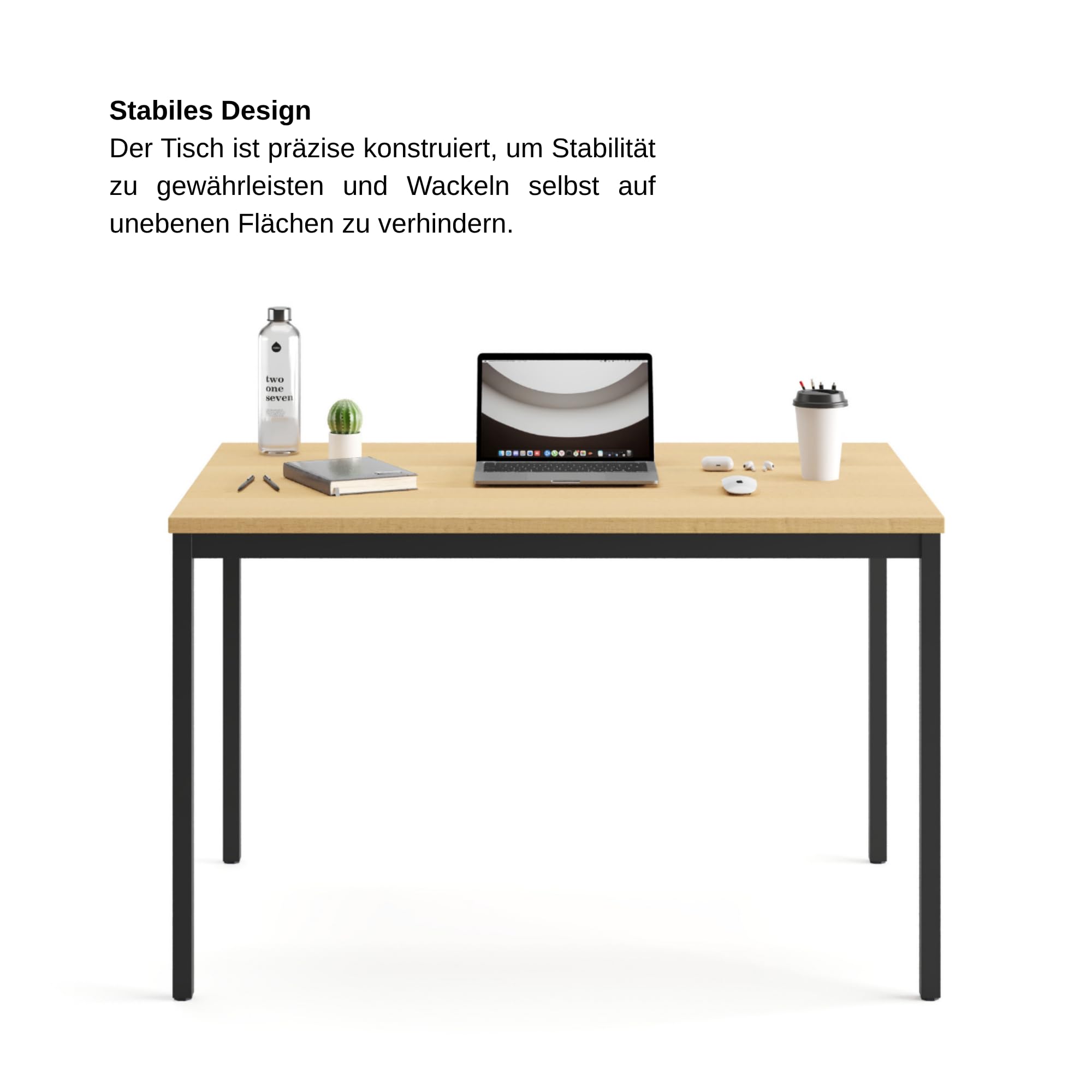 furni24 Schreibtisch-Stahl 120x80x75cm, Buche, TÜV/GS-Einfache Montage, Arbeitstisch, Bürotisch, Küchentisch, Esstisch, Druckertisch Büro-Möbel Arbeitszimmer Computertisch Gaming-Tisch Mehrzwecktisch