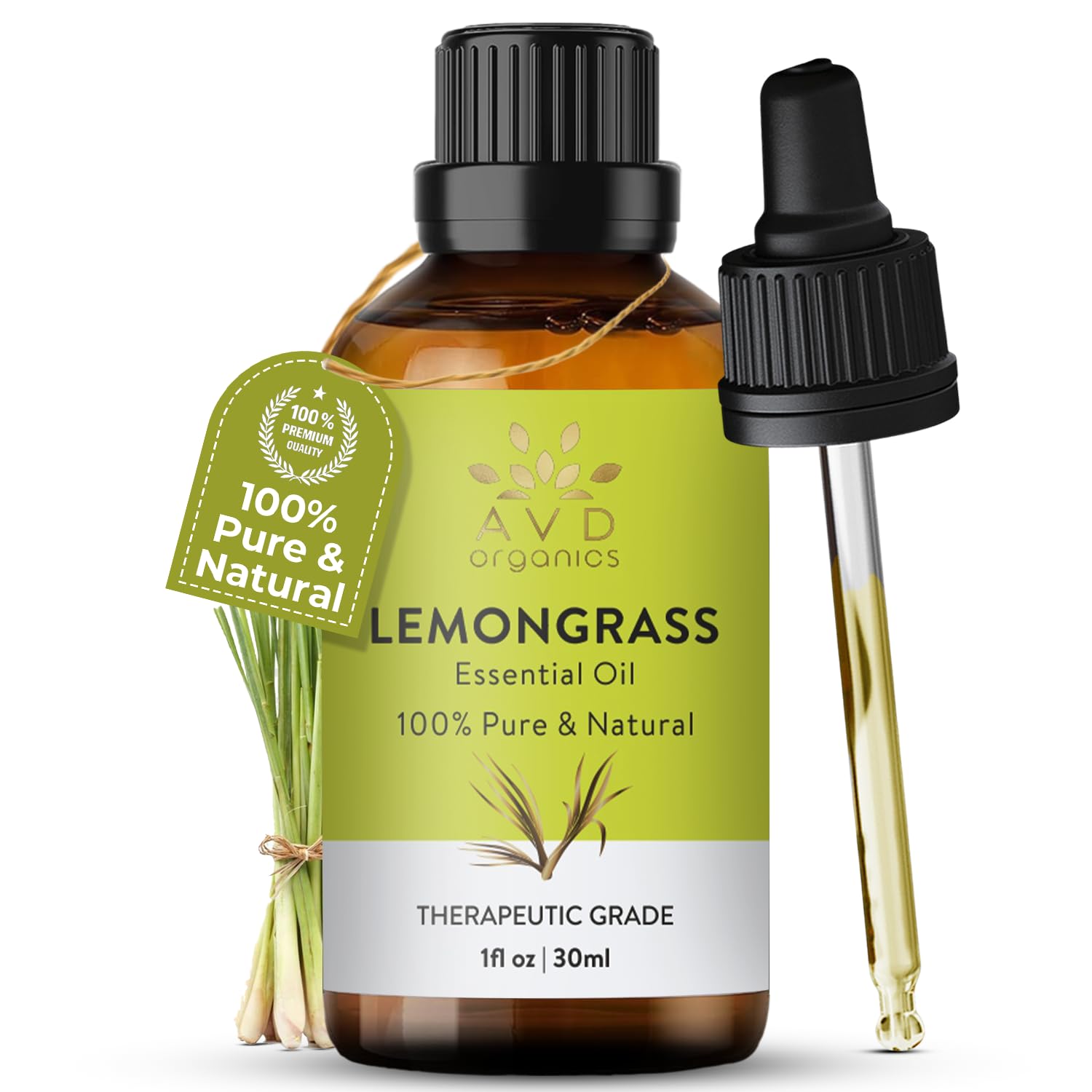 AVD ORGANICS Lemongrass Essential Oil 30ml | 100% Pure and Natural | Therapeutic Grade Essential Oil for Aromatherapy and Skincare | 1 fl. Oz