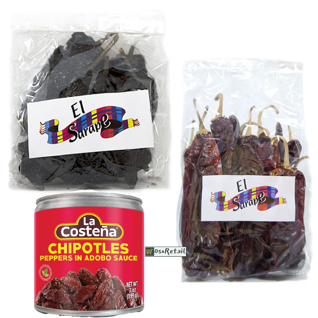 OsoRetail Lot de 1 boîte de Chipotle en sauce Adobo 200 g (La Costeña) avec un assortiment de piments Guajillo et largeur (2 x 100 g)