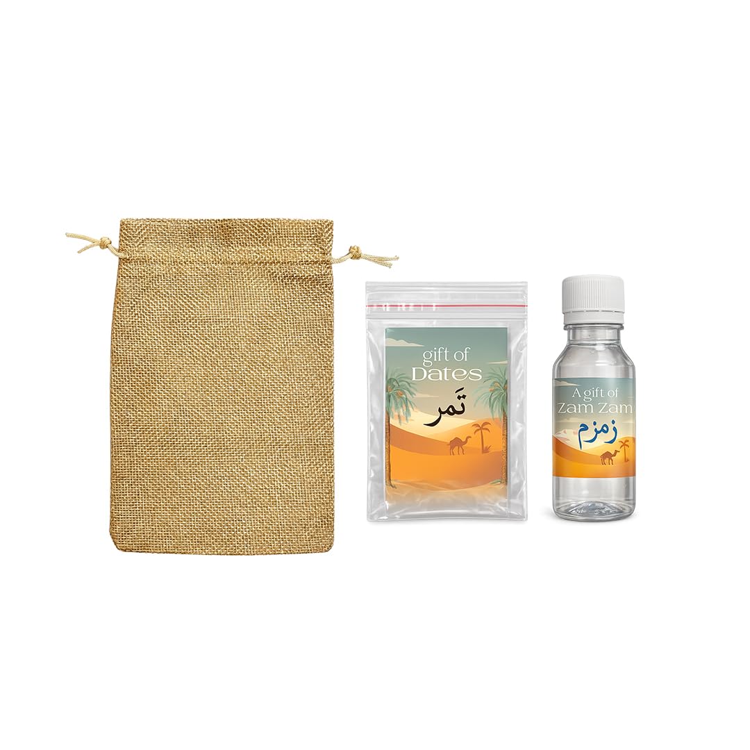 Hajj Umrah Return Gift Set for Guests, Family & Friends, Empty Dates Packaging Bag, Empty Zam Zam Water Bottle 50ml, Jute Pouch, Islamic Souvenir Hadiyah Kit (100pcs) | Hajj & Umrah Return Gift Pouch, Zam Zam Bottle, Dates Pouch-image-49
