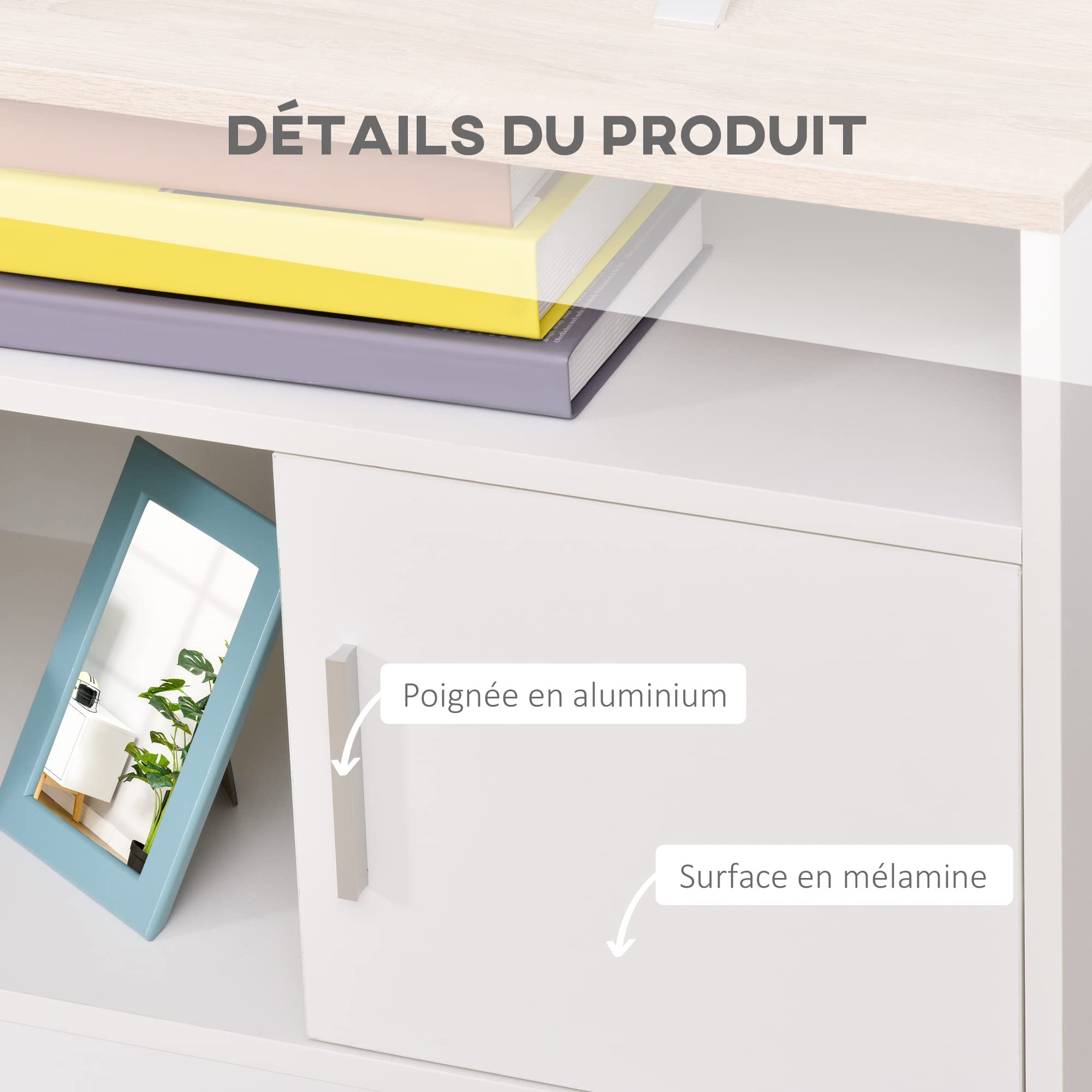 HOMCOM TV-meubel Tv-lowboard MDF Rubberhouten Poten Voor Tv's Tot 55 Kantoor Wit~11e18qj5glo01