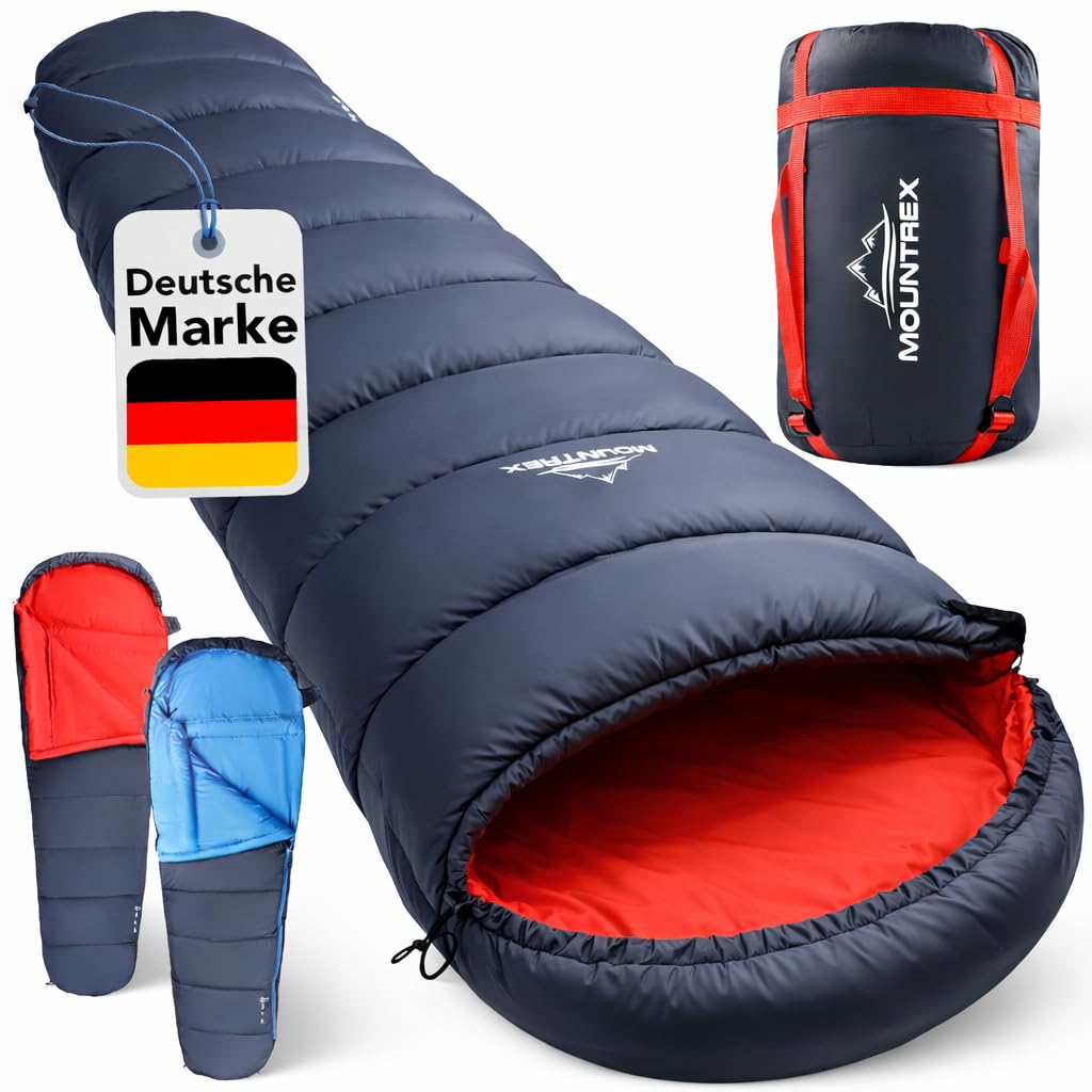 MOUNTREX Schlafsack Winter Sommer - Kleines Packmaß & Ultraleicht (760g/1500g) - Outdoor Camping Sommerschlafsack (100GSM) / Winterschlafsack (300GSM) Mumienschlafsack – Warm und Koppelbar