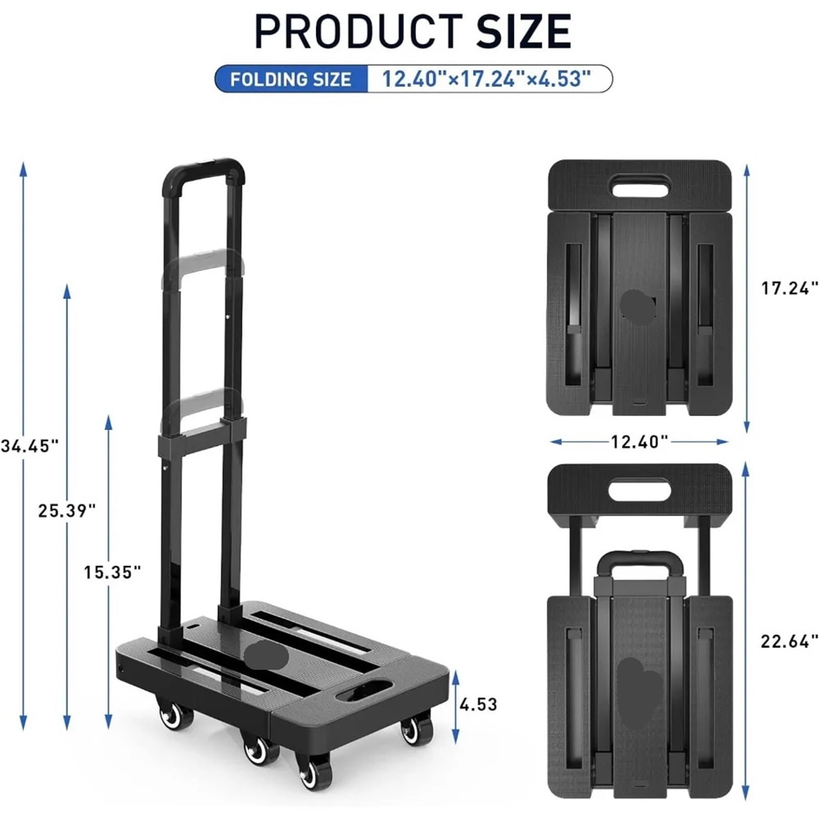 Carrello a mano pieghevole, carrello for bagagli pesanti da 500 libbre, con piattaforma for carrelli di utilità 6 ruote 2 corde elastiche for Per Il Trasporto