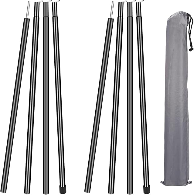 MI CASA Telescopic Adjustable Tent Poles, Aluminum Awning Tarp Pole Set of 2, Foldable Bracket Tent Poles for Camping Tarp Awning Shelter Canopy Sunshade