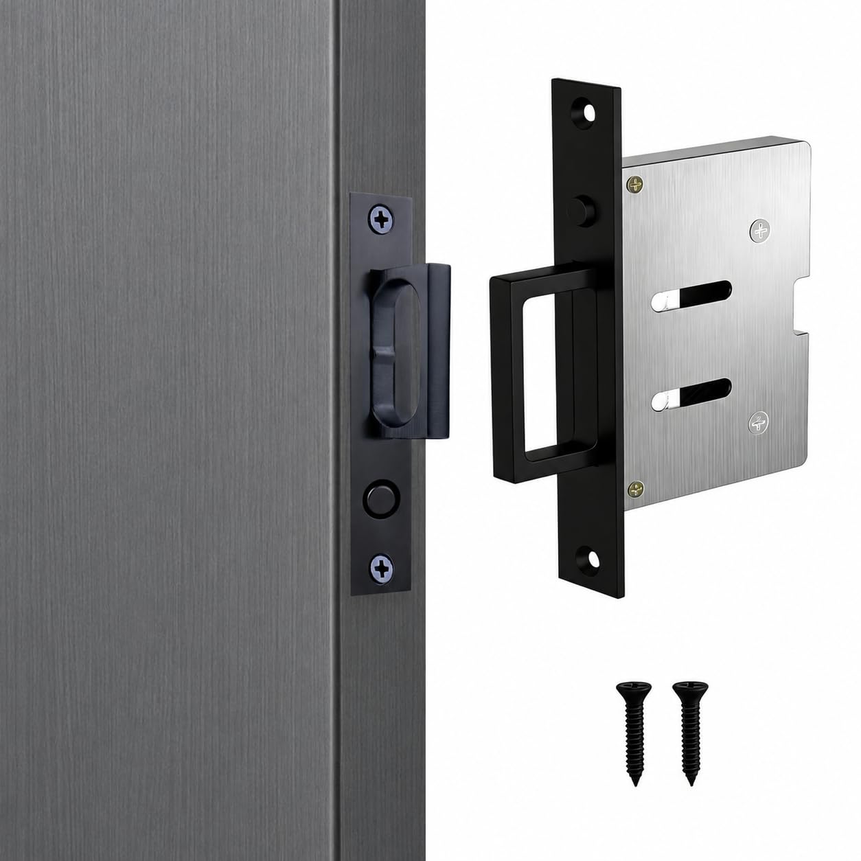 Dontay Pocket Door Handles with Large Auto Pop-Out Ring,Flush Hidden Edge Pull for Sliding Doors Hardware & Lock, Modern Space-Saving Design, Easy Install(4.72-inch,Matte Black,1)
