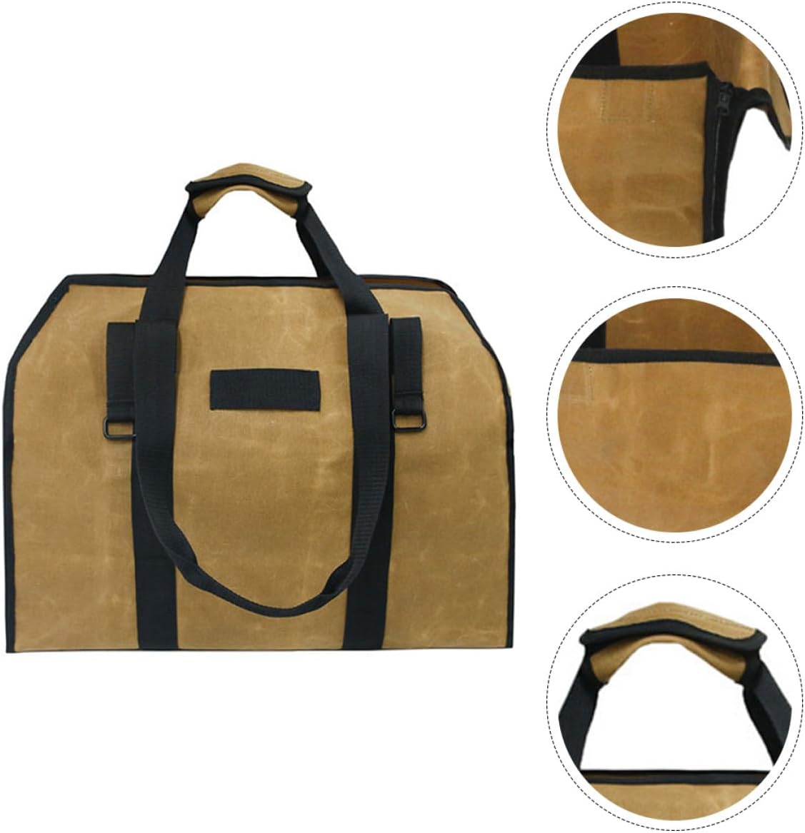 Waxed Canvas Log Carrier Firewood Tote Bag with Zipper Large Capacity Waterproof Firewood Holder for Indoor Outdoor Fireplace Use