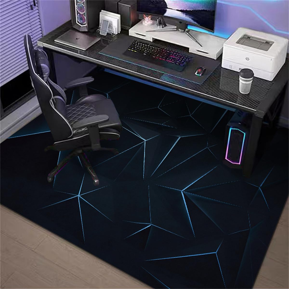 Highdi Office Chair Mat, Gaming Chair Mat for Hardwood & Tile Floor, Technology style Scratch Resistant Non-Slip Washable Desk Carpet for Home Office (Triangle,80X160cm)