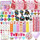 28 Pack Valentine's Day Gifts for Kids, Valentine Stationery Set Goodie Bags with Pencil Eraser Valentines Party Favors, Valentine Cards for Kids classroom Prize, Exchange Gifts Party Supplies