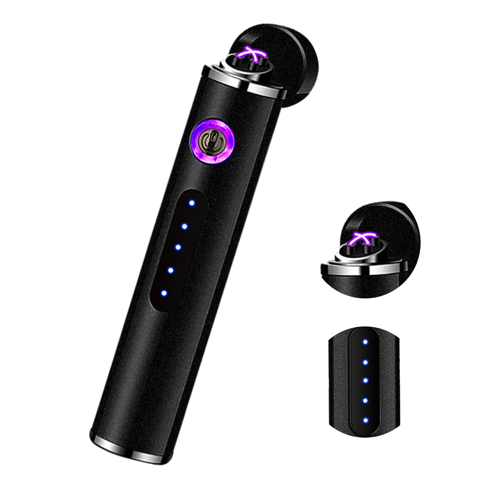 Encendedor de plasma recargable por USB de doble arco resistente al viento con pantalla LED inteligente, herramienta de bolsillo EDC para hombres, regalo ideal para camping, senderismo, equipo