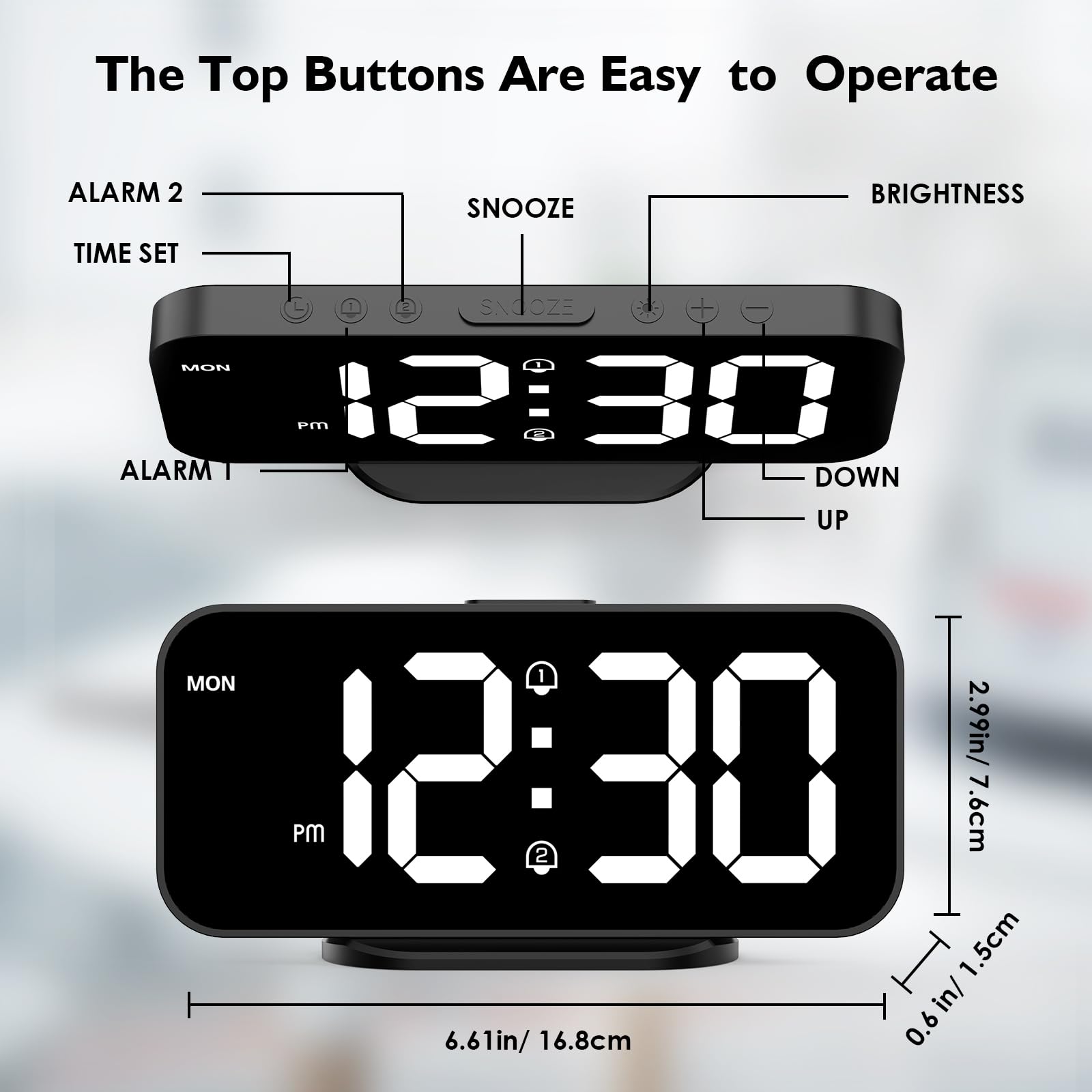 Sveglia Digitale da Comodino a LED,Sveglia da Comodino con Funzione Snooze,Orologio Digitale con Doppio Programma di allarme,12/24H,2 Porte di Ricarica USB