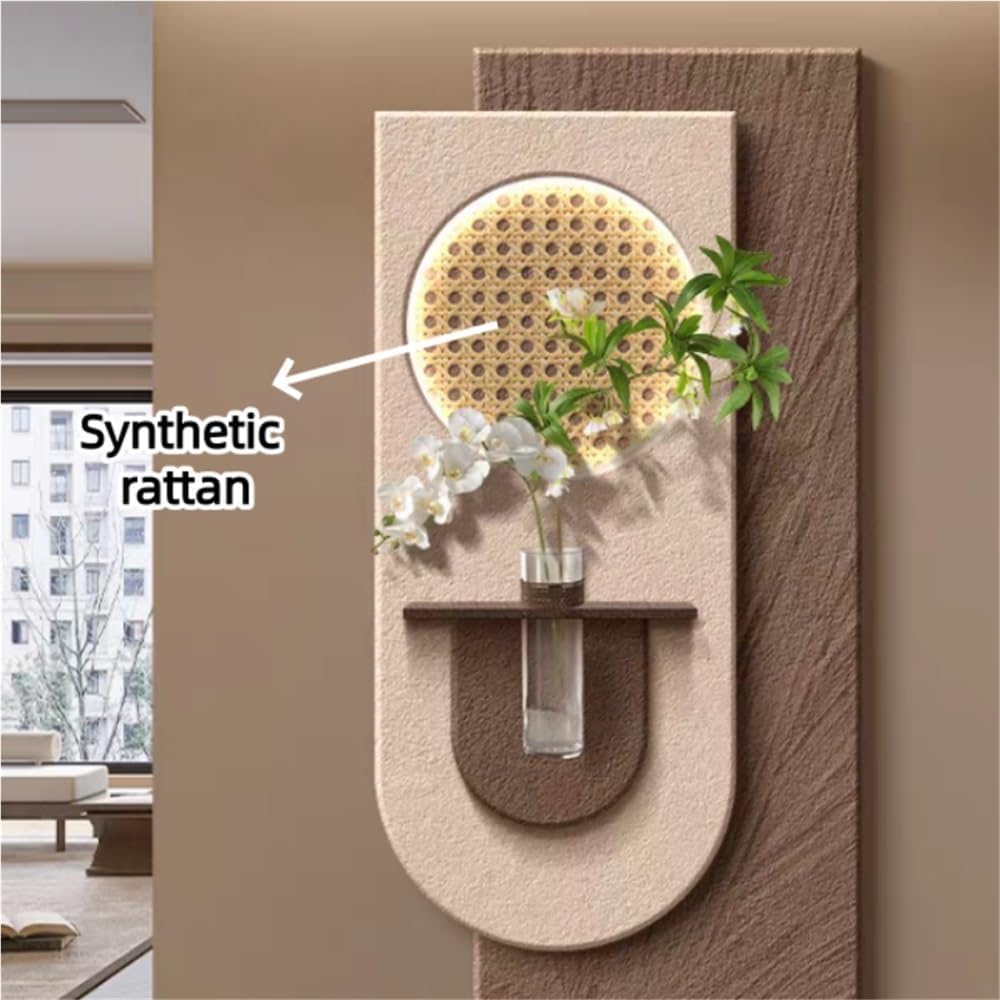 Sandstone Wall Art Decor with LED Light, Plug-in Power Supply Wall Decoration with Vase, Modern Home Decorative Painting for Living Room, Entryway(A,47.2x23.6in)