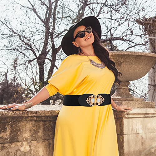 Xtinmee 4 Pieces Plus Size Waist Belts for Women 2 XL Wide Stretchy Elastic Vintage Black Belt for Dresses Accessories2