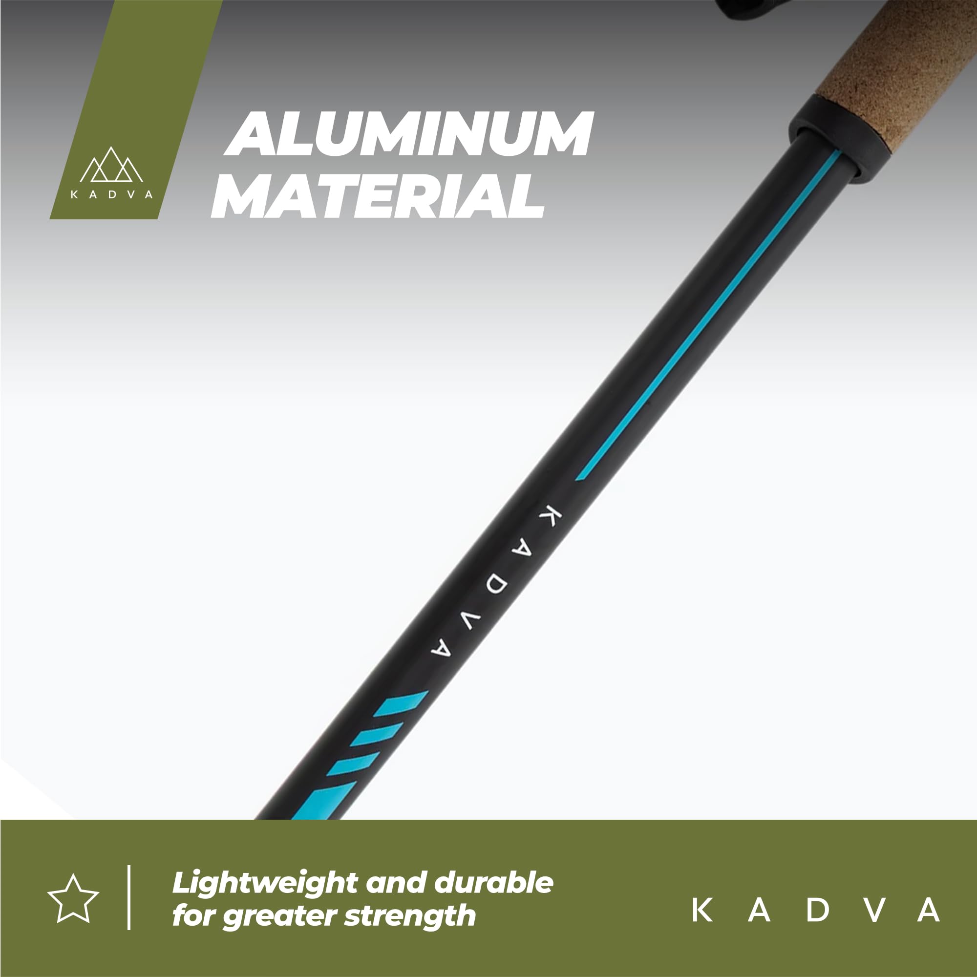 KADVA Bastones de Marcha nórdica Luna Azul, tamaño Ajustable 69 – 135 cm, Sistema de Cierre de Rosca para un Cambio de Longitud Seguro y fácil, Mango de Polipropileno Resistente y Corcho