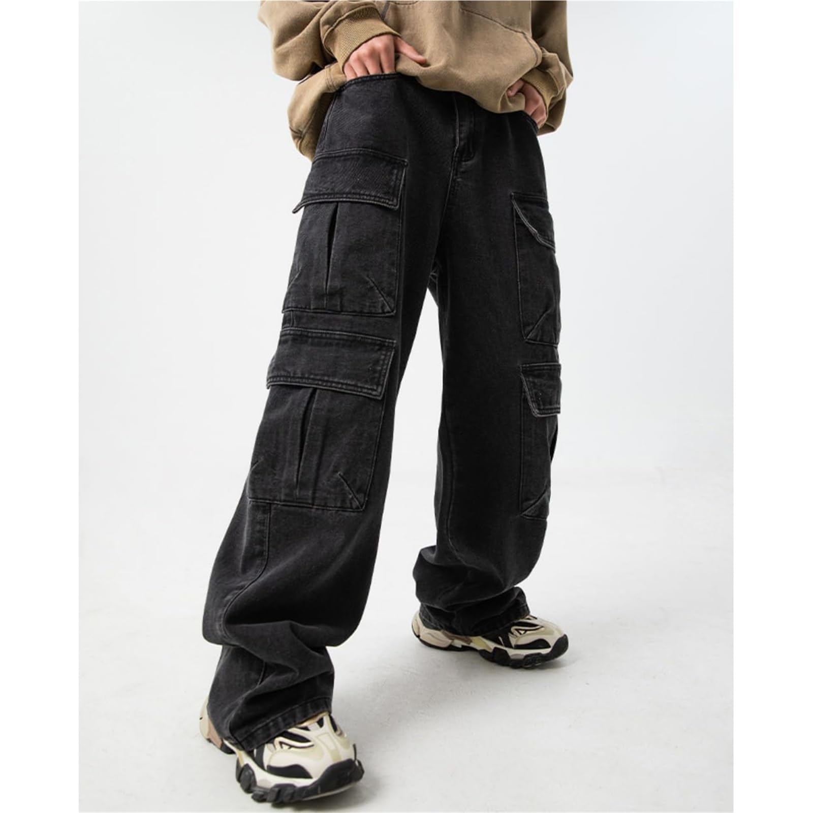 Spodnie Cargo Męskie Baggy Cargo Jeansy Hip Hop Nastolatek Streetwear Y2K Hip Hop Skateboard Spodnie z Kieszeniami