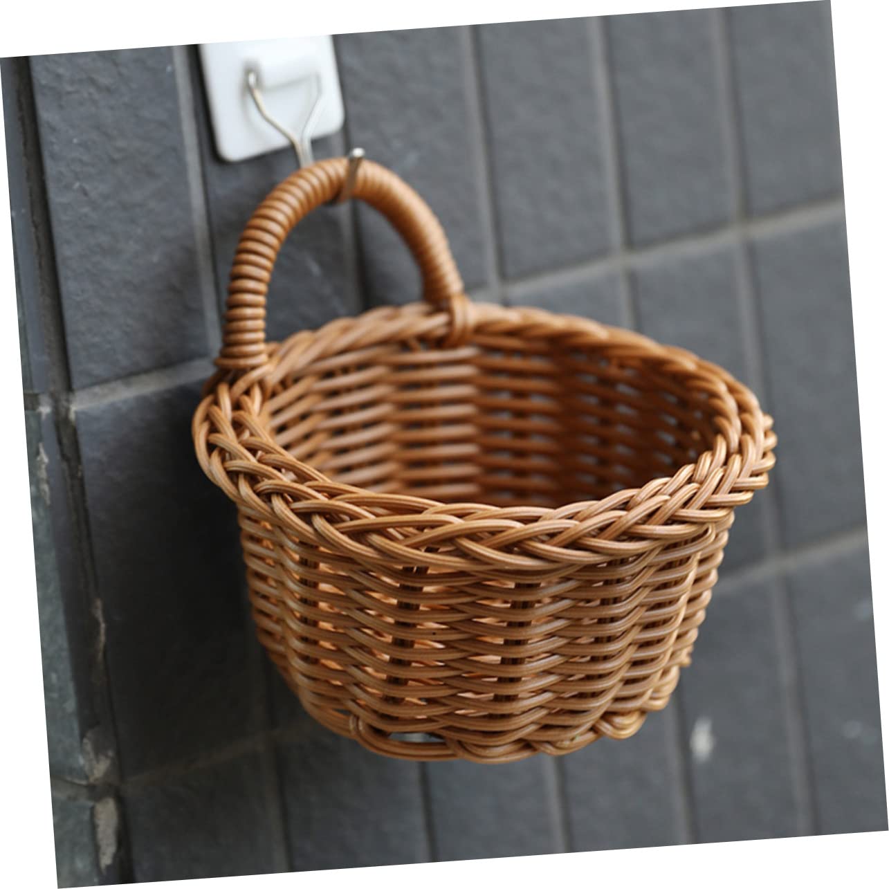 Kichvoe Hanging Wicker Onion Basket Decorative Wall Baskets Imitation Rattan Storage Kitchen Organizers