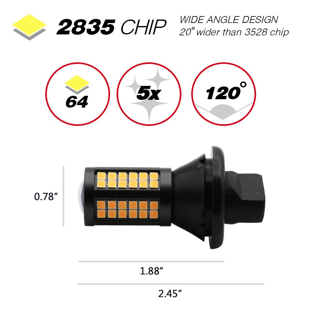 JCWIN 3157 Error Free Amber LED DRL Turn Signal LED Light Bulbs 64SMD