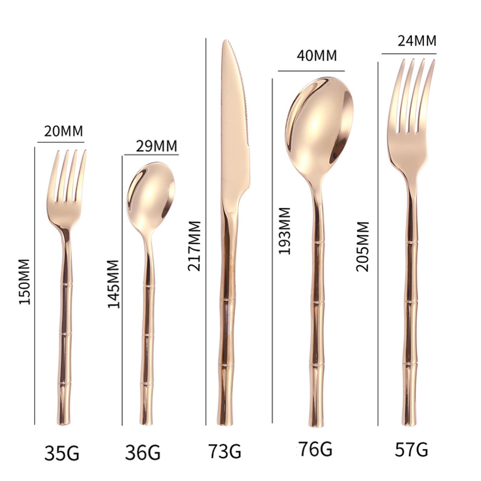 Ce Service de Couverts pour 4 Personnes, en Or Rose, Comprend des Couverts en Acier Inoxydable, des ustensiles de Table et des Couverts avec Manches en Bambou de Style français (fourchettes